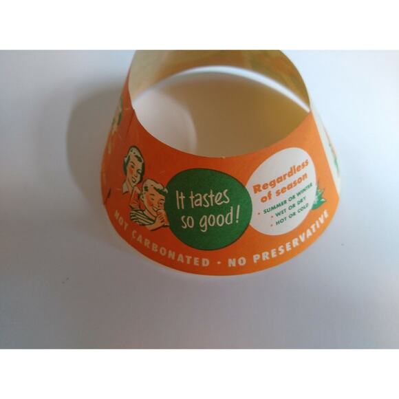 Orangade Fruit Drink Bottle Collar Green Spot Oranges Graphics Vintage NOS 1940s - Picture 5 of 5